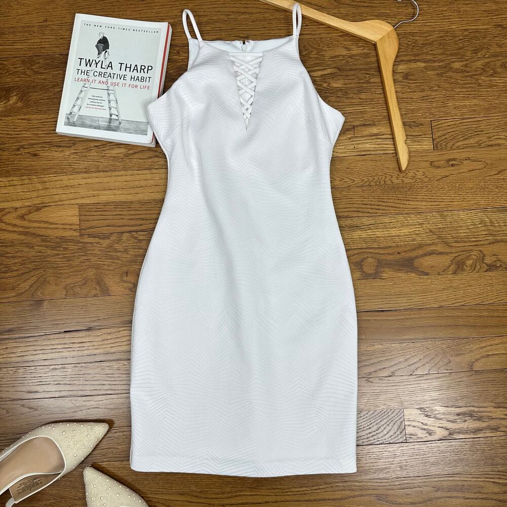 Guess White Cross Tie Neckline Sheath Dress